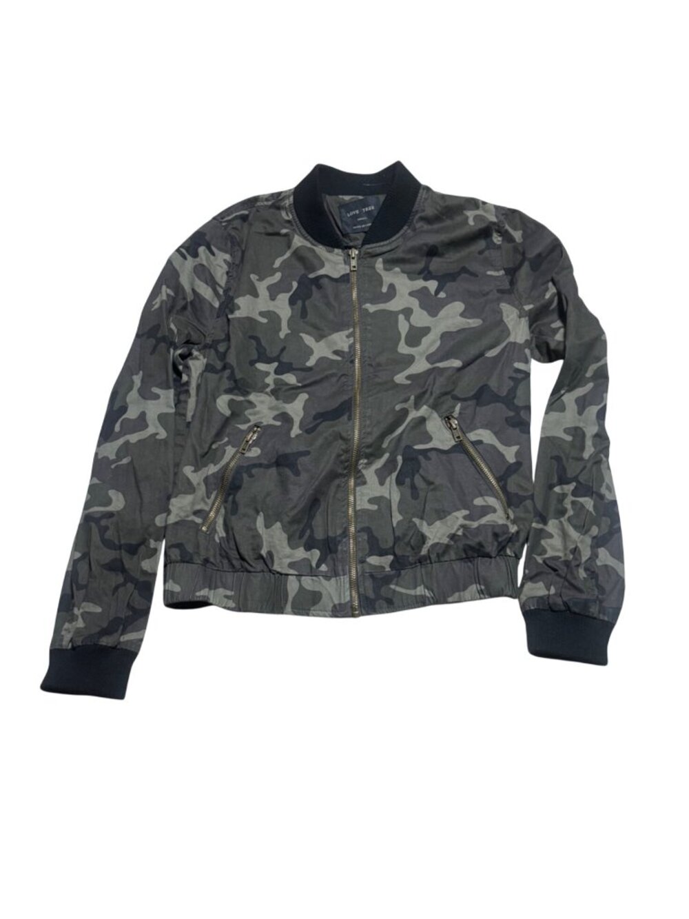 Love Tree Camo Print Bomber Lightweight Jacket Womens Small  FLAW HOLE